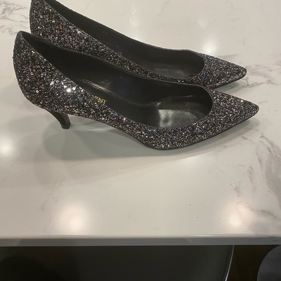 Saint Laurent Shoes - Saint Laurent Charlotte 55 Glitter Kitten Heels